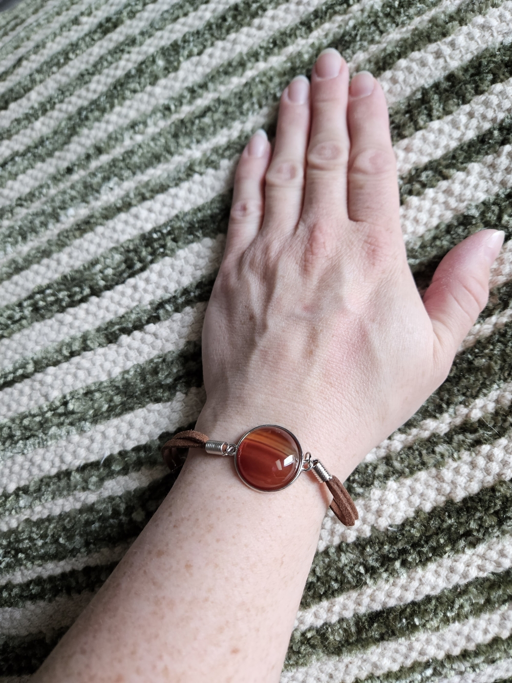 Handcrafted Brown Agate Stone Leather Bracelet